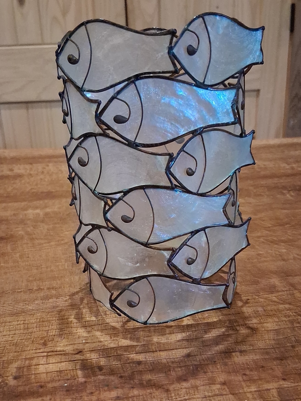Iridescent White Fish Mosaic Lantern - Coastal Accent